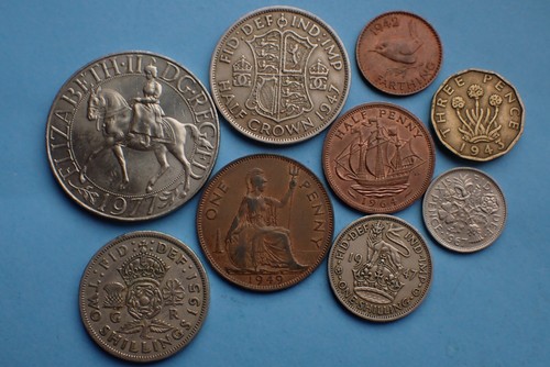 Old british money crown to - british,