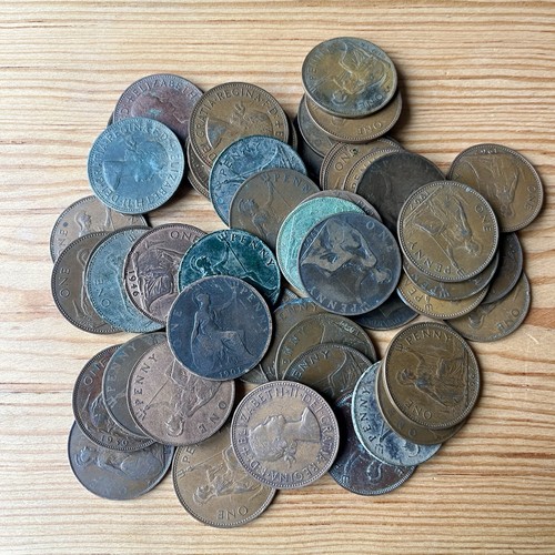 Old british one penny - x,
