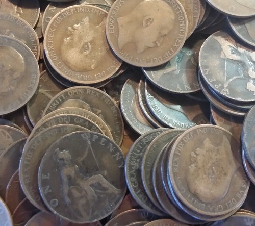 100 old penny coins from - coins,