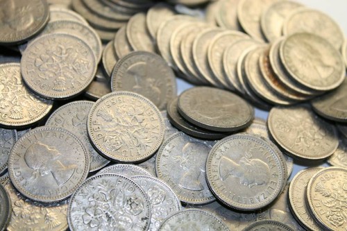 Old sixpence coins - old, 6d