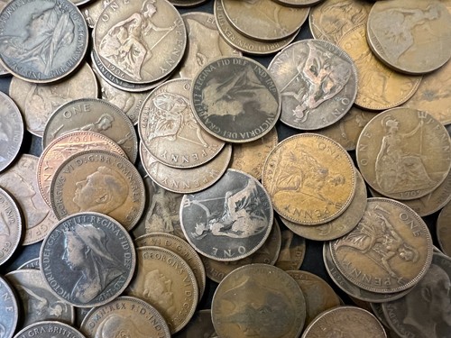 100 old one penny - one, coins