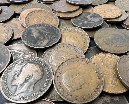 1kg mixed old british pennies - old,