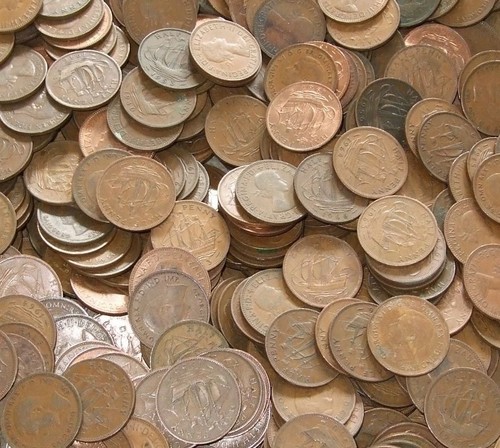 100 half pennies coins - x,