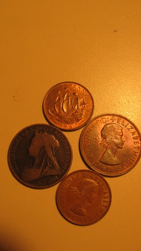 Old british penny and - old,