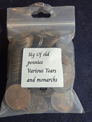 1kg unsorted old pennies - unsorted,